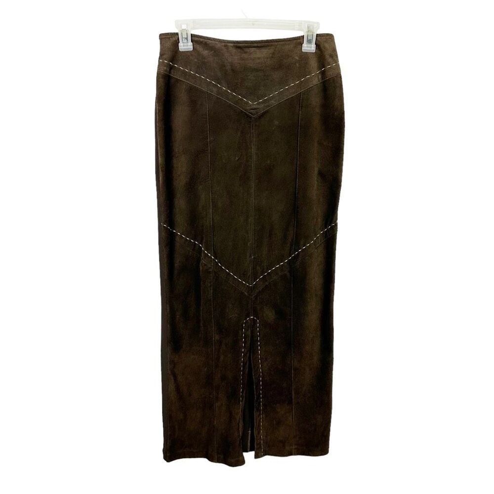 Equestrian Brand Brown Suede Skirt Stitch Detail Horse Riding w/ Slits Size S